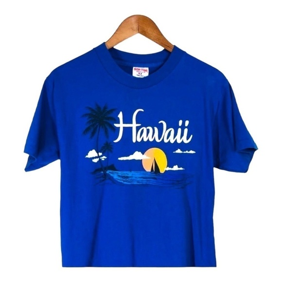 Vintage Brand New Blue Hawaii Single Stitch Puffy Vinyl Print T-Shirt Large - Picture 3 of 10